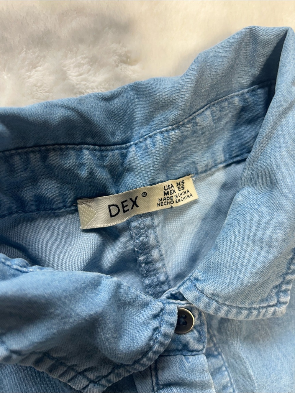 Dex Light Blue Sleeveless Chambray Button-Front Tie Dress - Picture 3 of 4